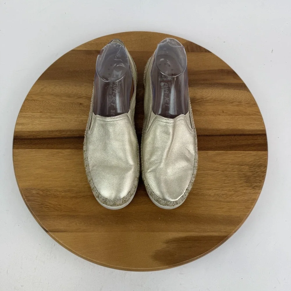Womens Mephisto Valina Gold Leather‎ Espadrille Slip On Sneakers Size 10 M GUC